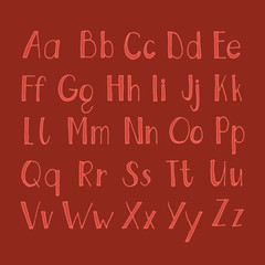 Hand drawn Alphabet A to Z in red color