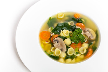 Vegetable soup with spinach and pasta
