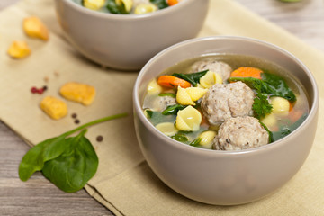 Spinach and Chicken meatball soup