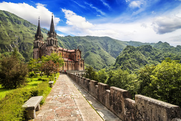Basilica of Our Lady of Battles, Covadonga, Asturias, Spain. - obrazy, fototapety, plakaty