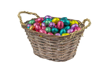 colorful chocolate easter eggs in a basket