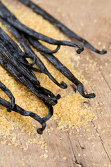 vanilla pods and brown cane sugar