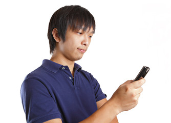 Fototapeta premium Asia man looking at mobile