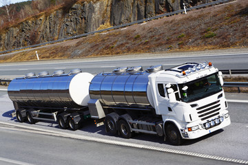 large fuel truck on highway, close -ups