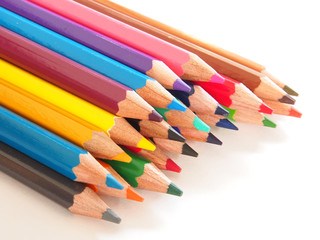 Group of colorful crayons closeup