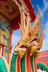 Fototapeta na wymiar Golden Naga, Thai mythological character, as part of beautiful a