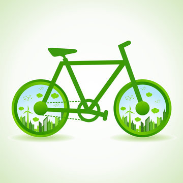 Go green concept - Eco cityscape in bicycle