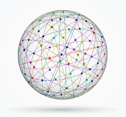 Multicoloured sphere of global digital connections, network