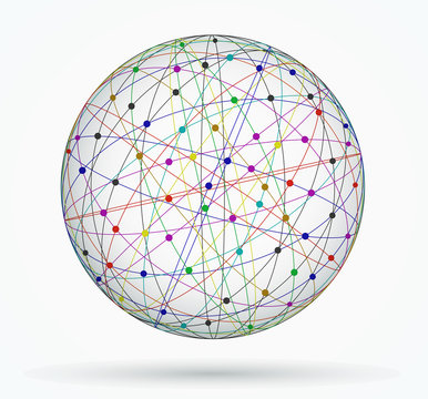 Multicoloured sphere of global digital connections, network