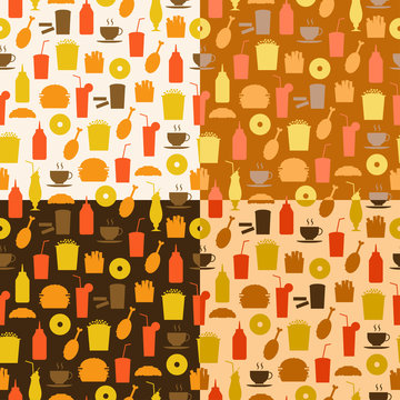 Set of seamless pattern of fast food icons