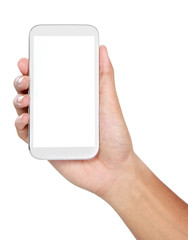 Hand holding mobile smart phone with blank screen