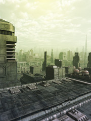 Future City Skyline in Green Haze