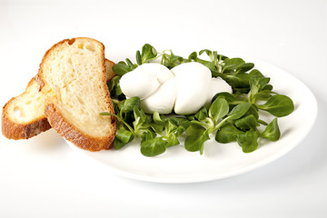 Treccia di mozzarella fresca con valeriana e fette di pane