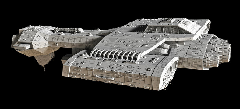 Spaceship on black - side view