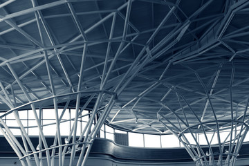 steel structure under the roof of building, monochrome