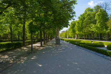Avenue with statues in the Retiro Park in Madrid
