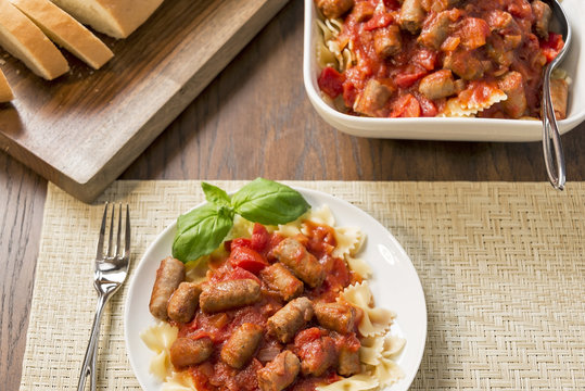 Sausage and bowtie pasta dinner