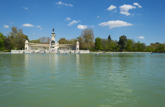 Lake in the Retiro Park in Madrid in spring