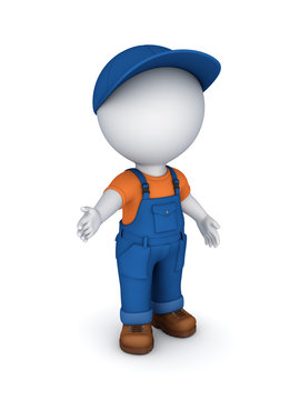 3d small person in a workwear.