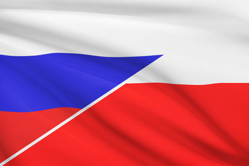 Series of ruffled flags. Russia and Poland.