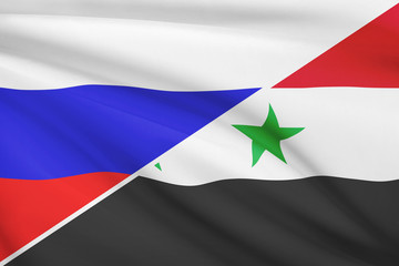 Series of ruffled flags. Russia and Syria.