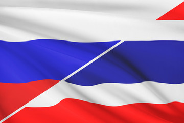 Series of ruffled flags. Russia and Thailand.