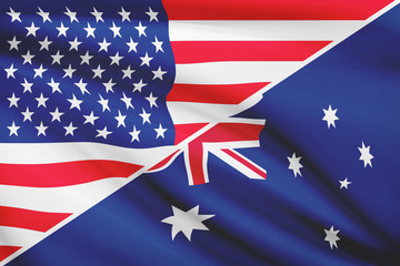 Series of ruffled flags. USA and Australia.