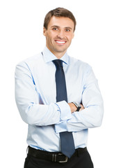 Portrait of happy business man, on white