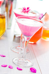 Cocktail with caviar and flower