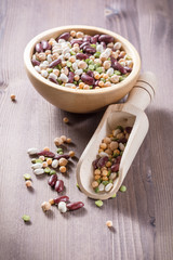 Assortment of different types of beans - red beans, chickpeas, p
