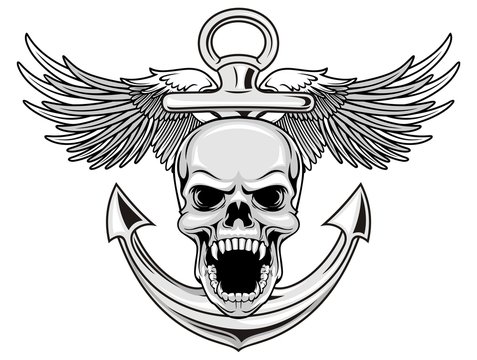 skull with wings and anchor