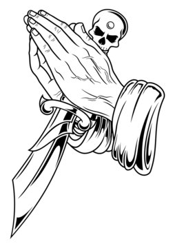 prayer hand with dagger