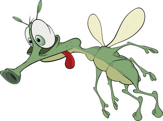 Green insect with red language. Cartoon