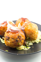 Japanese snack food, close up of Takoyaki