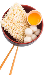 Uncooked Noodle and Ingredients