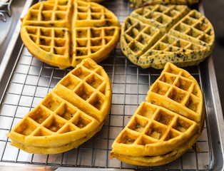 freshly baked waffles in the market