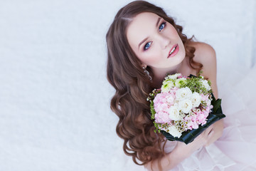 beautiful bride with wedding bouquet