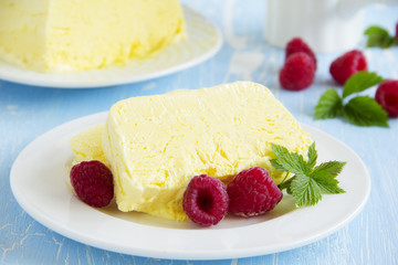 Lemon Semifreddo with raspberry.