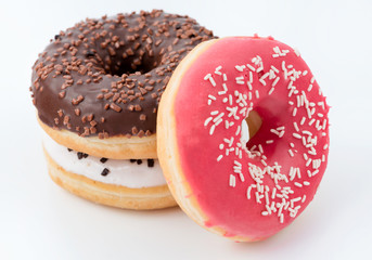 Fresh donuts on white background
