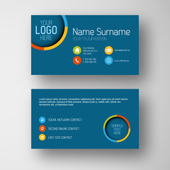Modern blue business card template with flat user interface