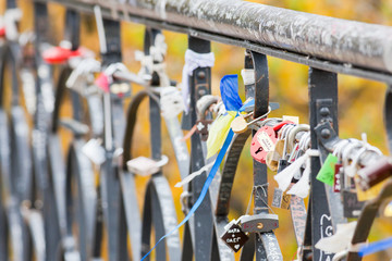 Locks on the fence of the bridge