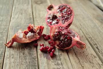 Granate fruit on old wooden table