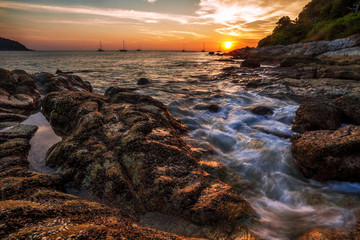Tropical beach at sunset.