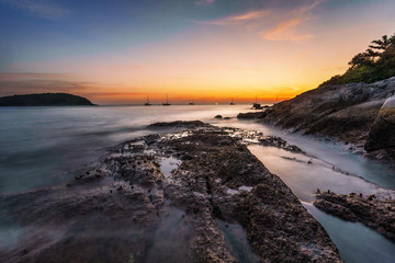 Tropical beach at sunset.