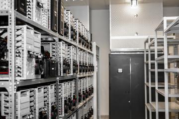 Modern computer cases in a data center