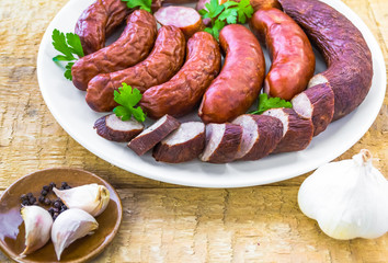plate full sausage spices herbs