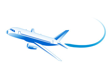 flying airplane on a white background