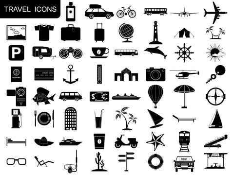Black travel icons vector set