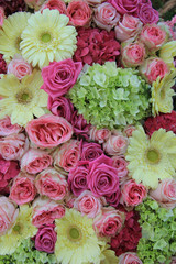 Yellow and pink bridal flowers