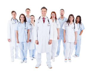 Large diverse group of medical staff in uniform